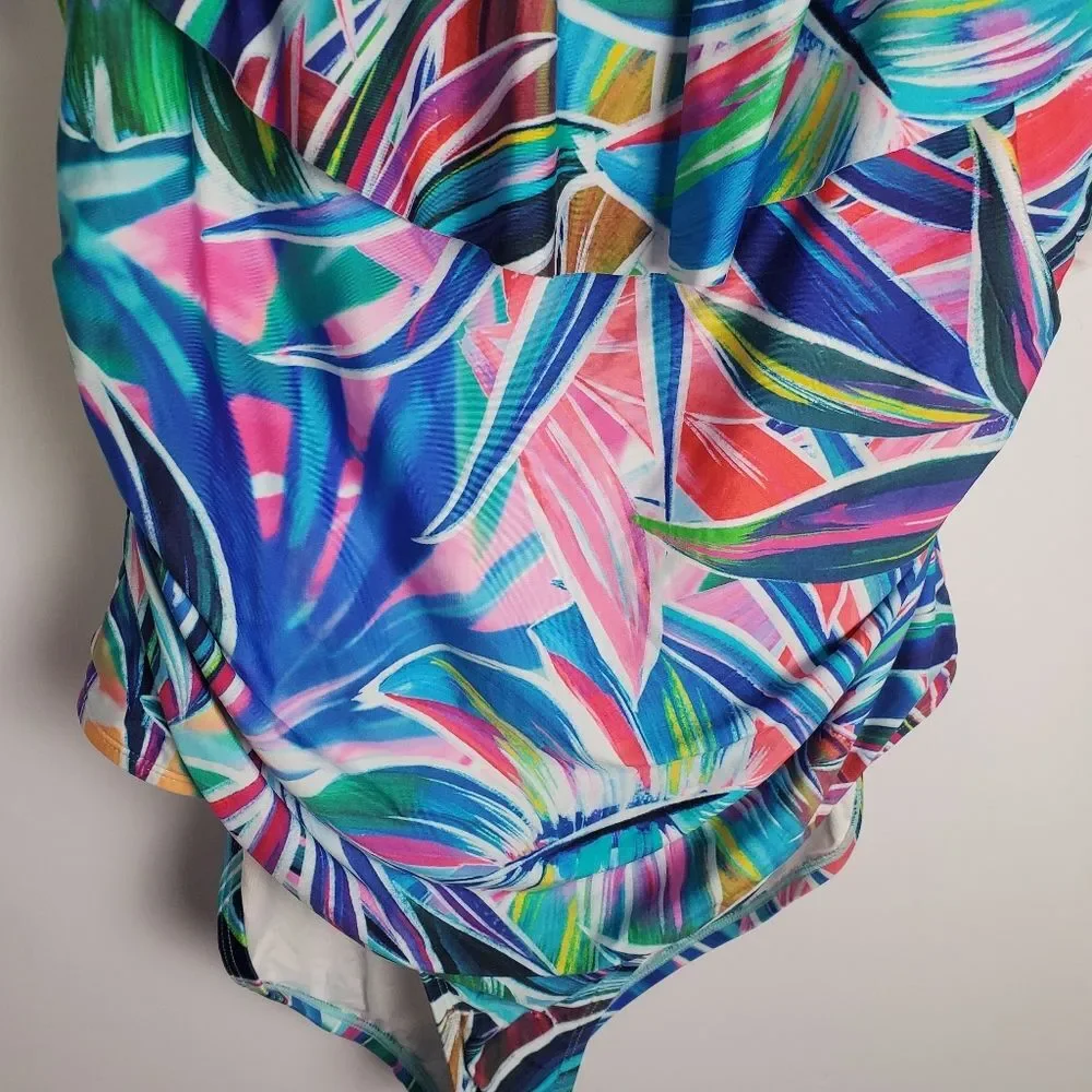 La Blanca Colorful Off-Shoulder Ruffle Swimsuit Size 20W